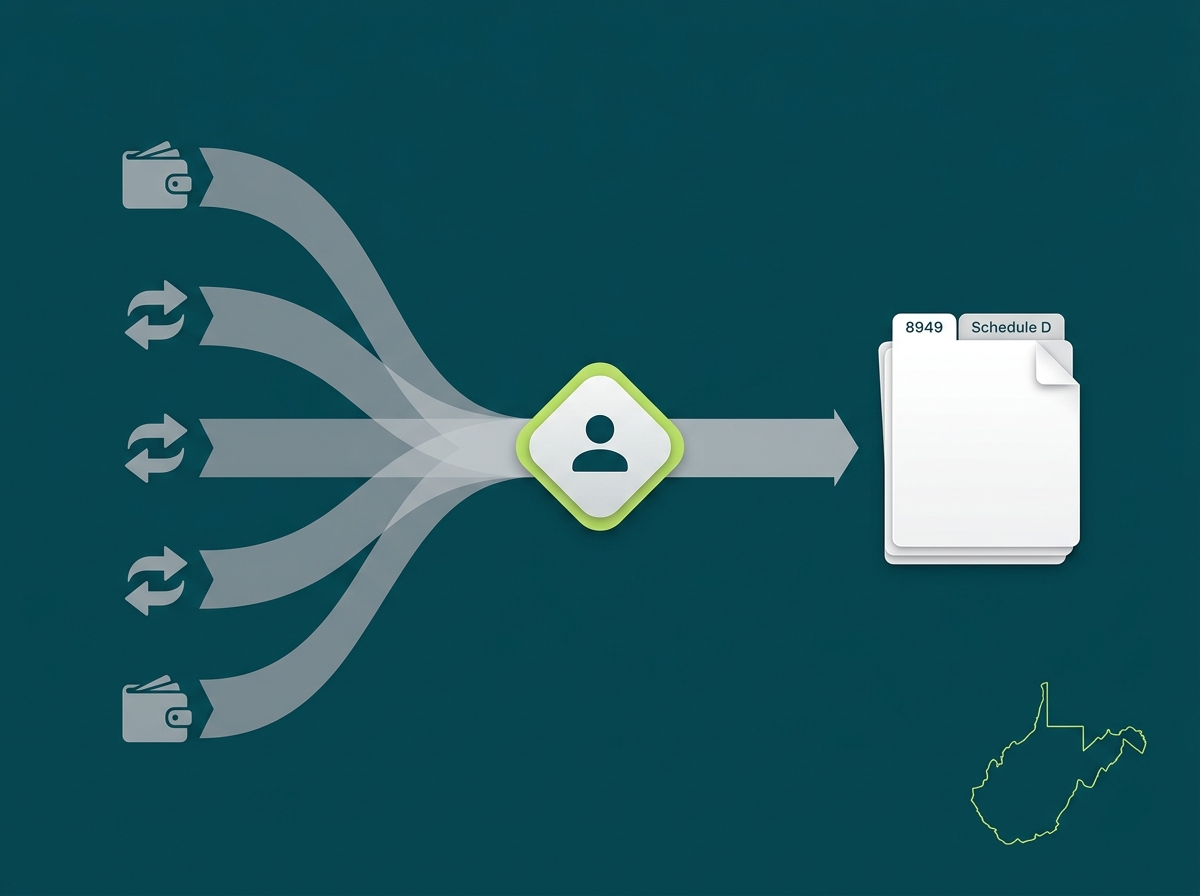 West Virginia crypto tax professional flow illustration