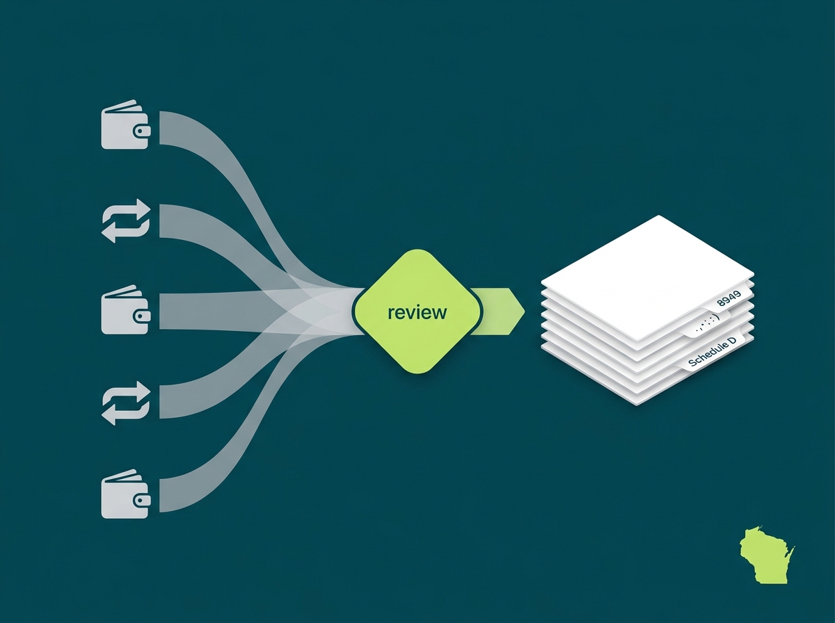 Wisconsin crypto tax professional flow illustration