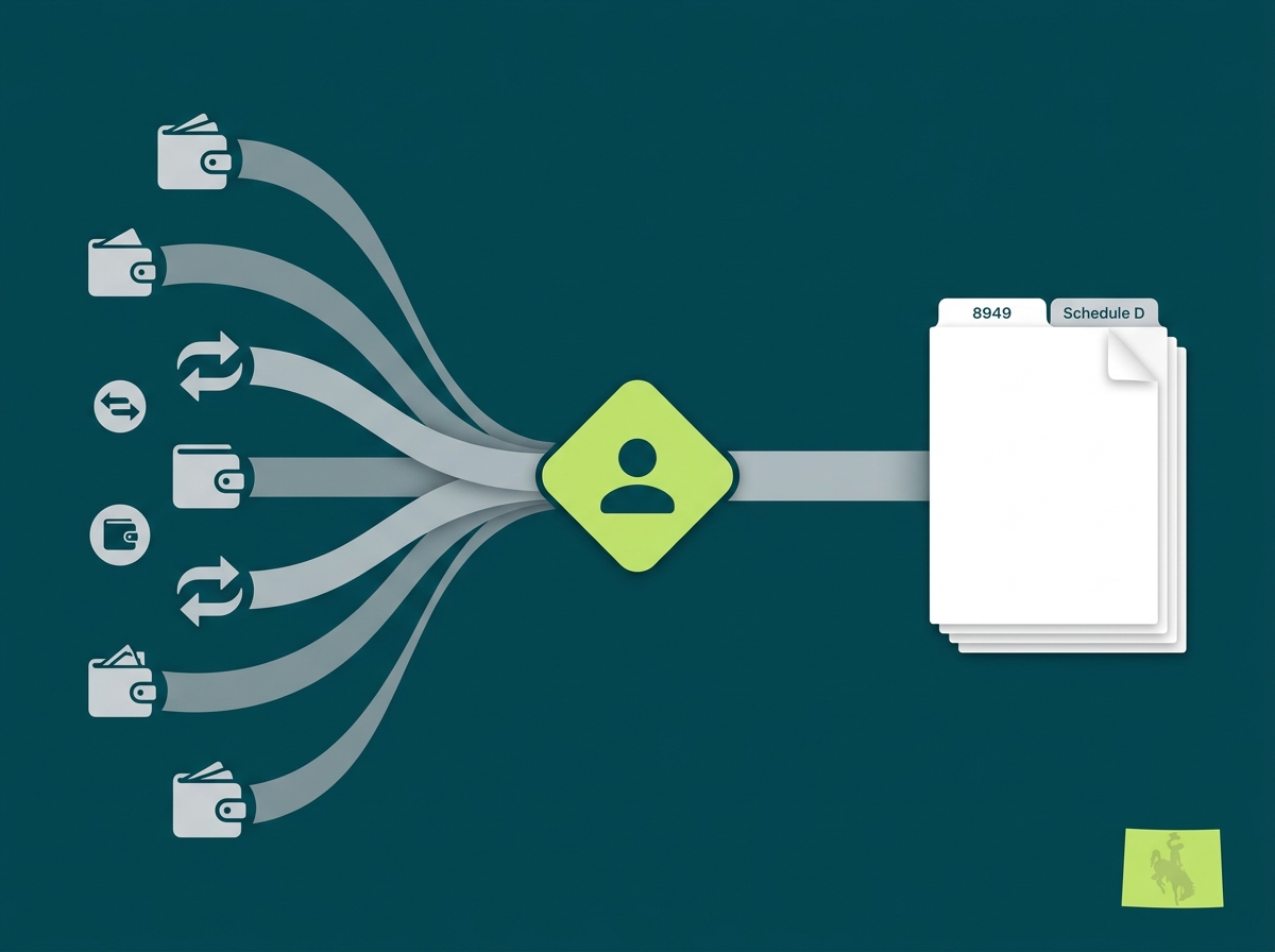 Wyoming crypto tax professional flow illustration