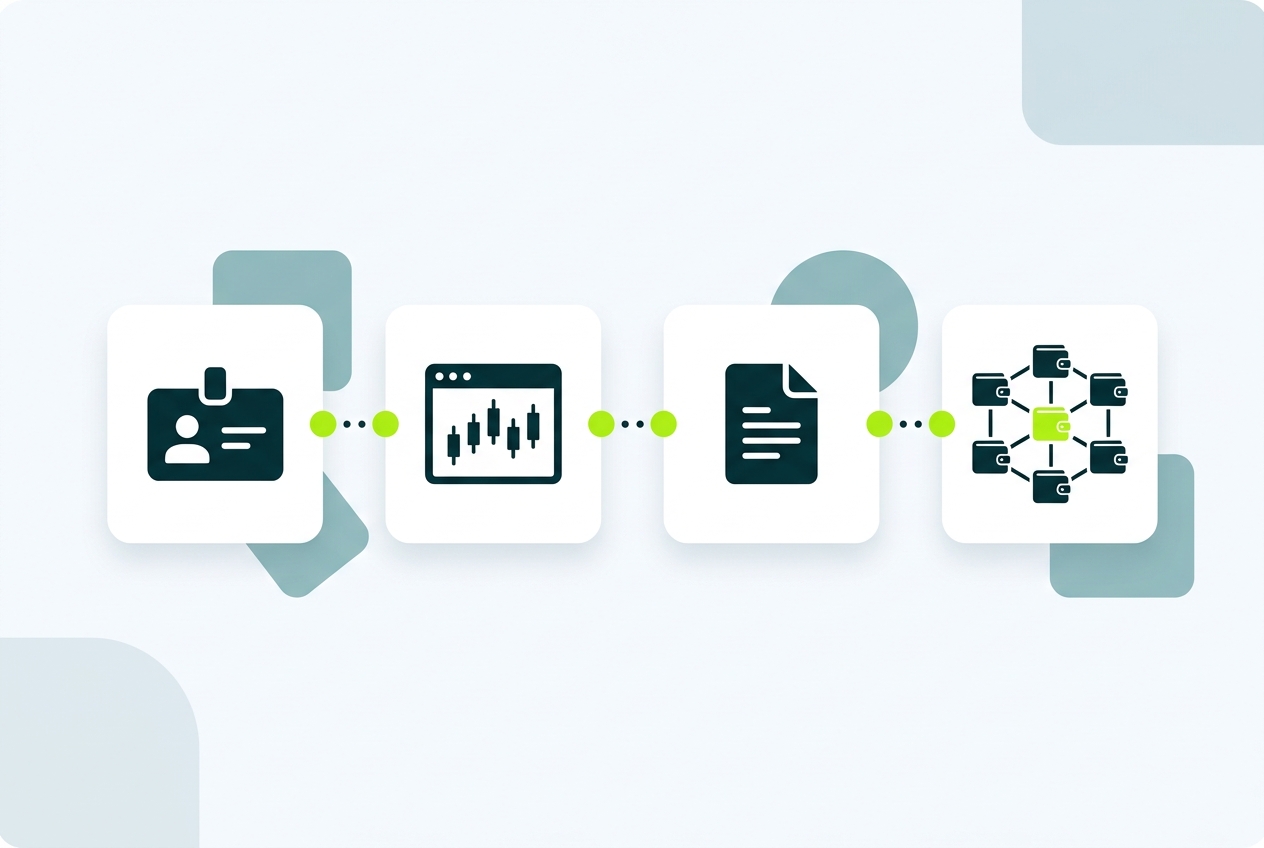 Flow diagram illustration from ID verification to exchange records to tax documents to clustered wallet analysis used in IRS privacy coin tracking
