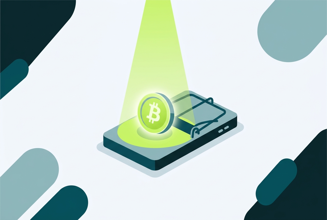Illustration of a crypto coin sitting on a mousetrap under a spotlight, showing how privacy coins attract more scrutiny rather than safety