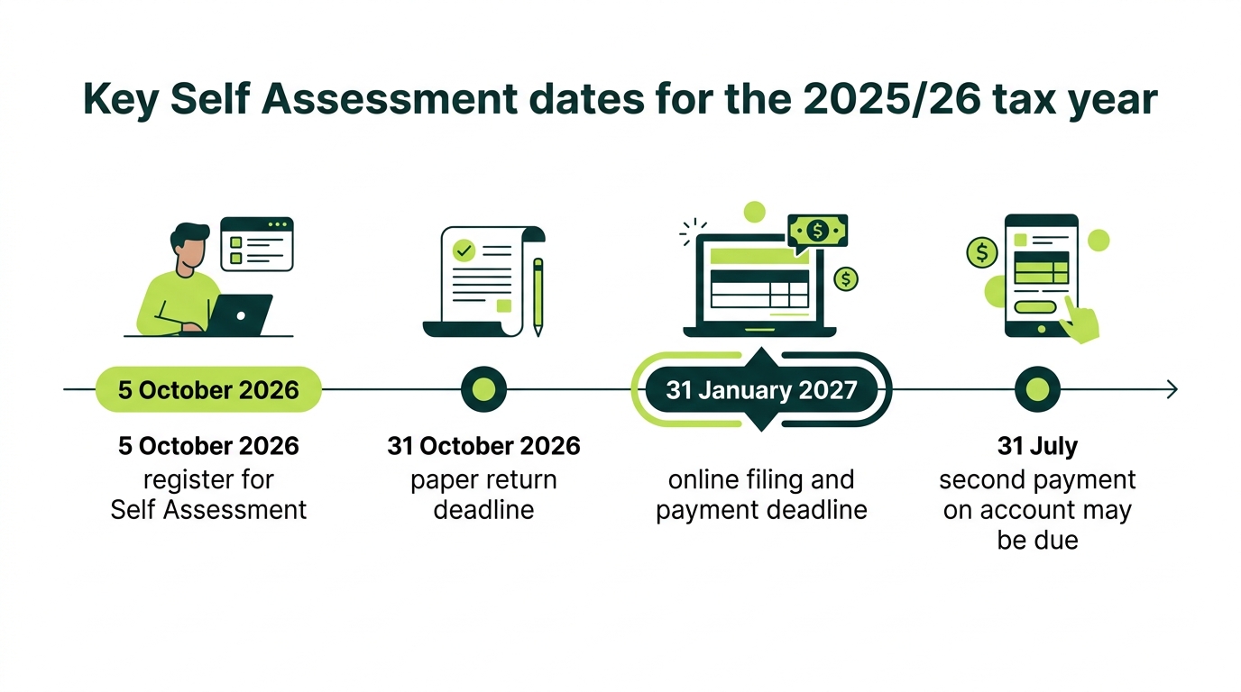 Timeline of key UK Self Assessment dates for the 2025/26 tax year