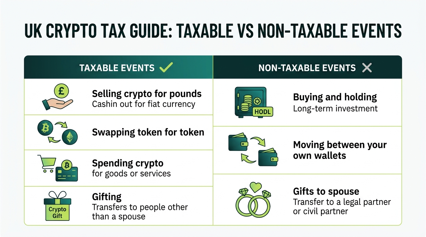 Infographic of taxable versus non-taxable UK crypto events